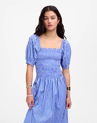 Smocked Puff Sleeve Midi Dress in Poplin | Madewell