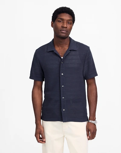 Jacquard-Knit Short-Sleeve Button-Up Shirt