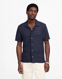 Jacquard-Knit Short-Sleeve Button-Up Shirt