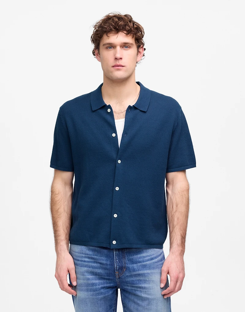 Tuck-Stitch Button-Up Sweater Polo