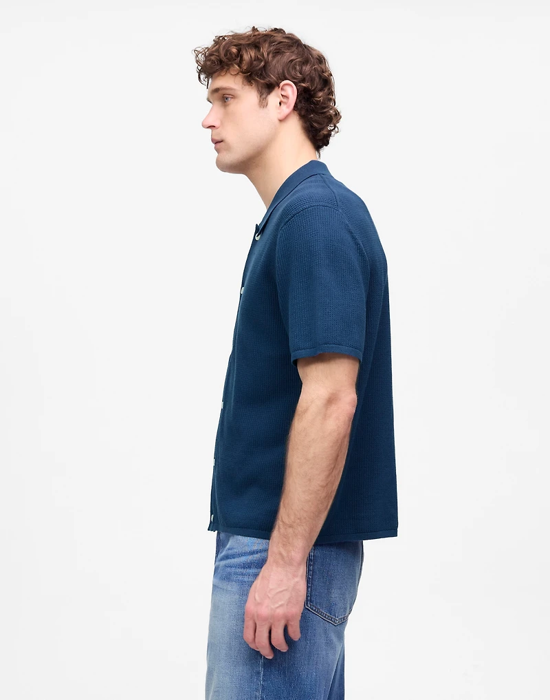 Tuck-Stitch Button-Up Sweater Polo