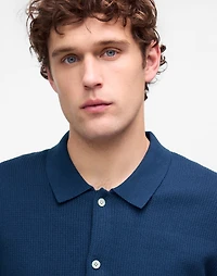 Tuck-Stitch Button-Up Sweater Polo