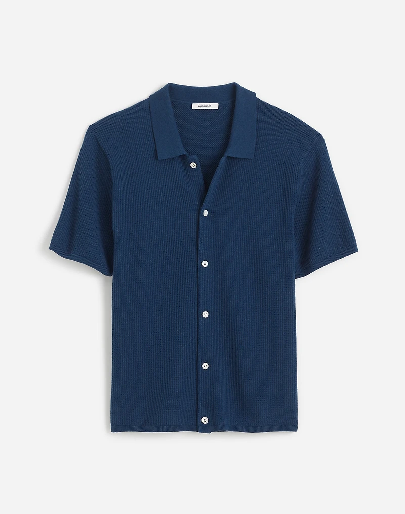 Tuck-Stitch Button-Up Sweater Polo