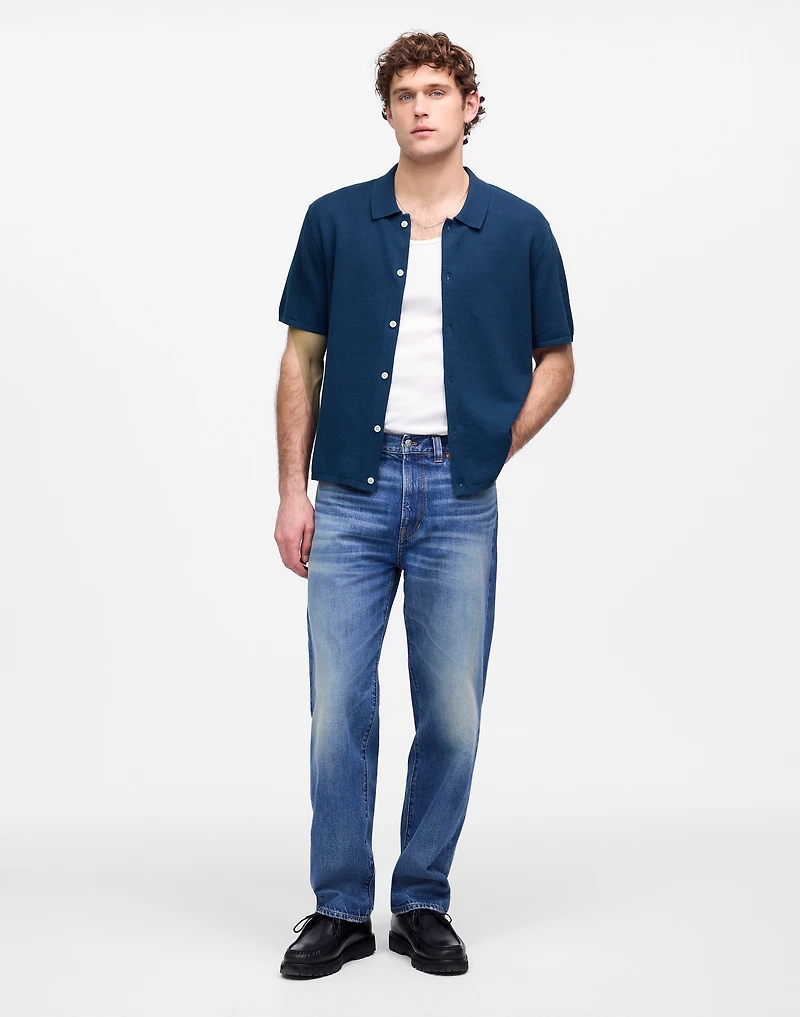 Tuck-Stitch Button-Up Sweater Polo