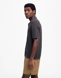 Open-Stitch Button-Up Sweater Polo