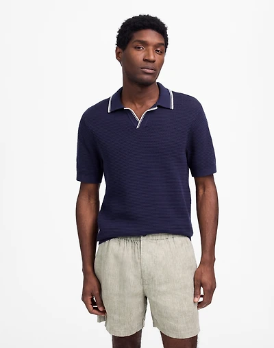 Contrast-Stitch Johnny-Collar Sweater Polo | Madewell