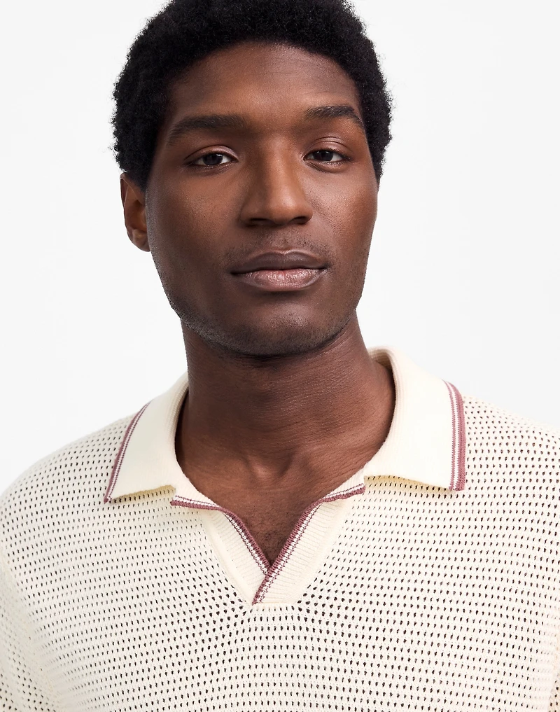 Contrast-Stitch Johnny-Collar Sweater Polo | Madewell