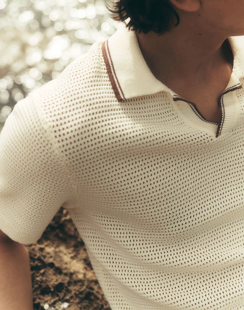 Contrast-Stitch Johnny-Collar Sweater Polo | Madewell