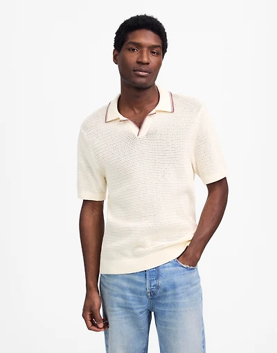 Contrast-Stitch Johnny-Collar Sweater Polo | Madewell