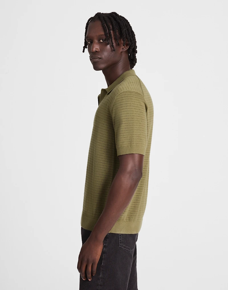Pointelle-Stitch Johnny-Collar Sweater Polo | Madewell