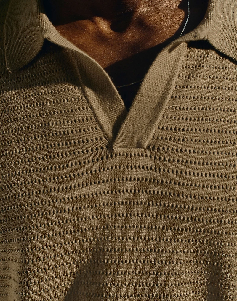 Pointelle-Stitch Johnny-Collar Sweater Polo | Madewell