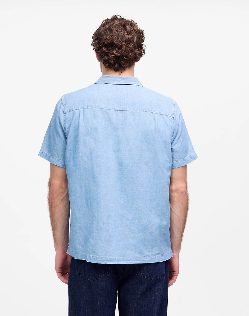 Chambray Short-Sleeve Button-Up Shirt Cotton Linen Blend | Madewell