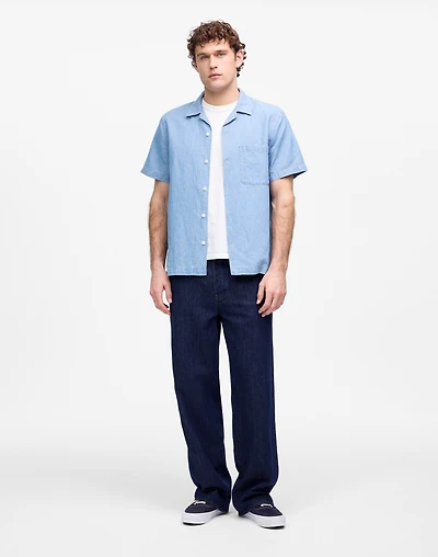 Chambray Short-Sleeve Button-Up Shirt Cotton Linen Blend | Madewell