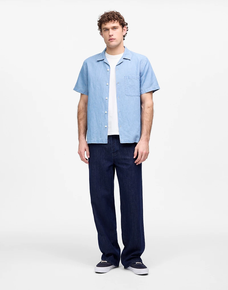 Chambray Short-Sleeve Button-Up Shirt Cotton Linen Blend | Madewell