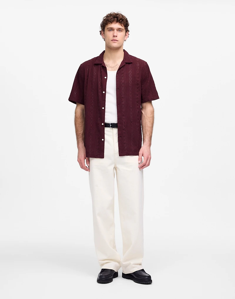 Camp-Collar Short-Sleeve Shirt Embroidered Cotton | Madewell