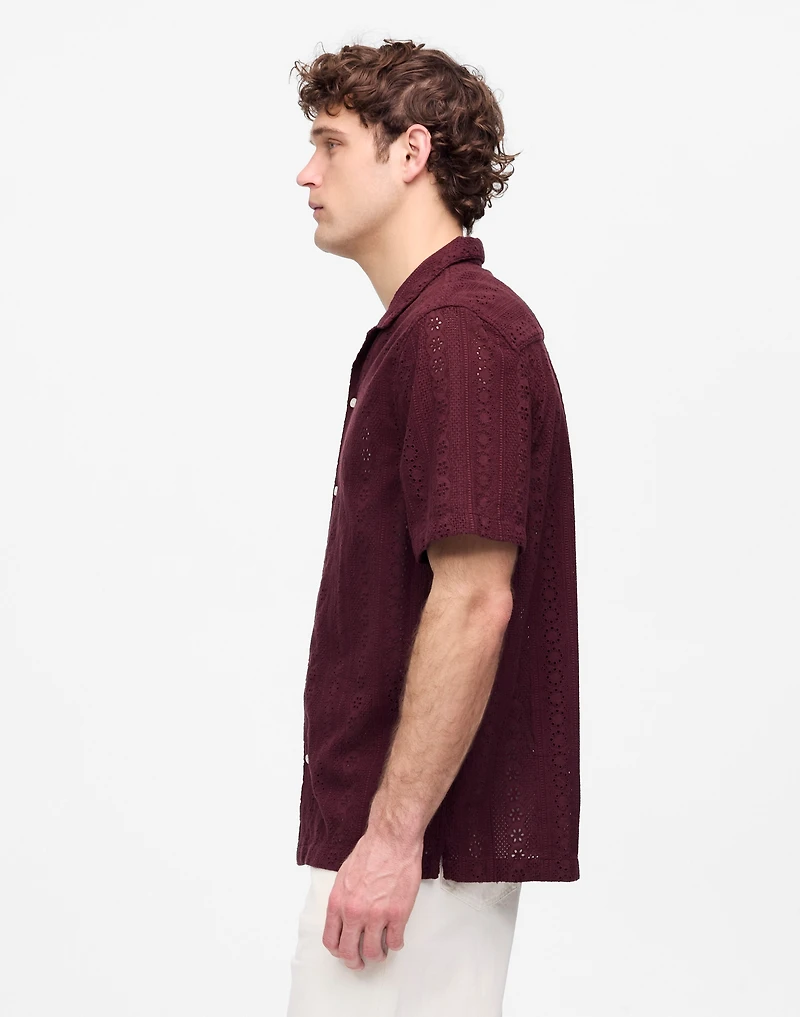 Camp-Collar Short-Sleeve Shirt Embroidered Cotton | Madewell