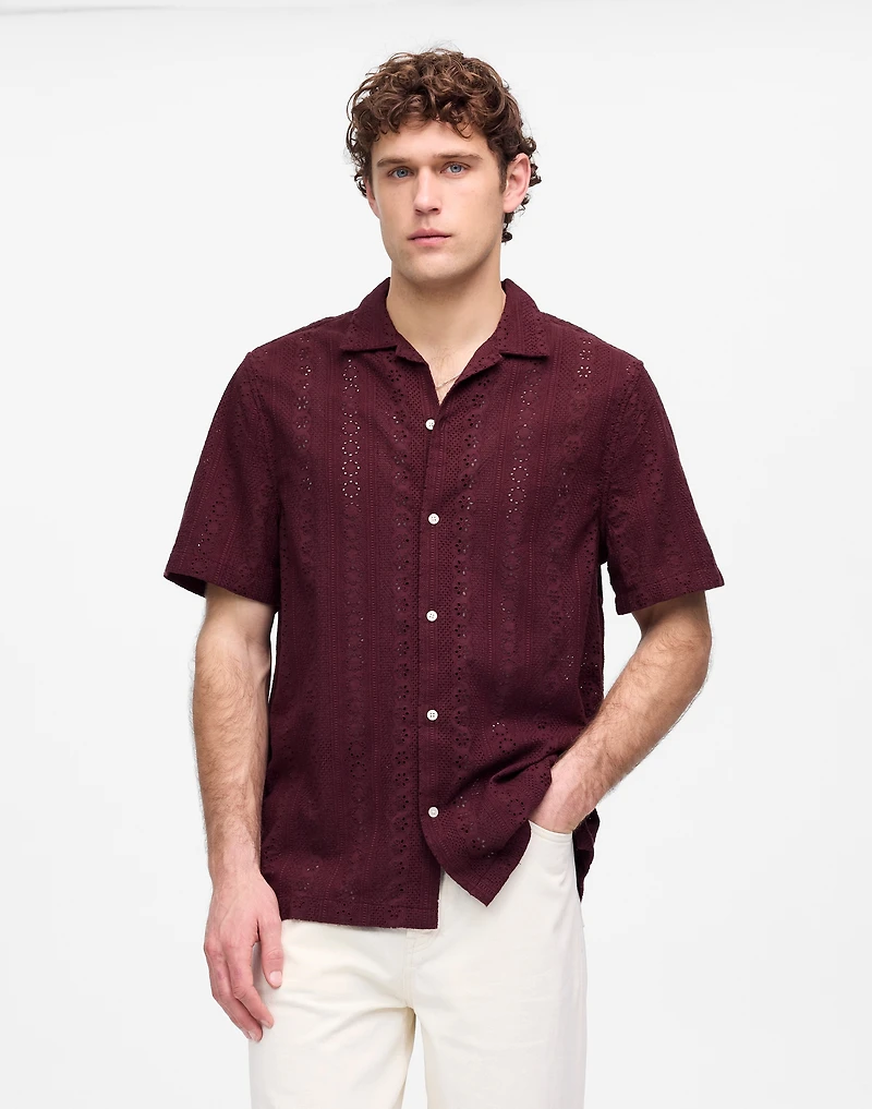 Camp-Collar Short-Sleeve Shirt Embroidered Cotton | Madewell
