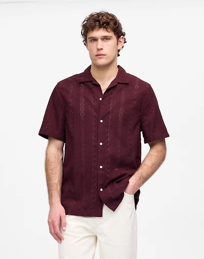 Camp-Collar Short-Sleeve Shirt Embroidered Cotton | Madewell
