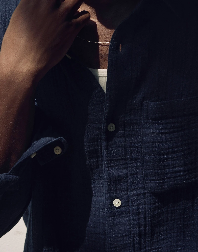 Indigo-Dyed Camp-Collar Short-Sleeve Shirt | Madewell