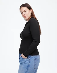 Drapey Rib Long-Sleeve Polo Top | Madewell