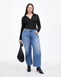 Drapey Rib Long-Sleeve Polo Top | Madewell