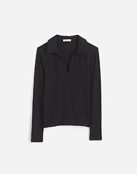 Drapey Rib Long-Sleeve Polo Top | Madewell