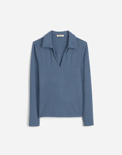 Drapey Rib Long-Sleeve Polo Top | Madewell