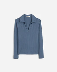Drapey Rib Long-Sleeve Polo Top | Madewell