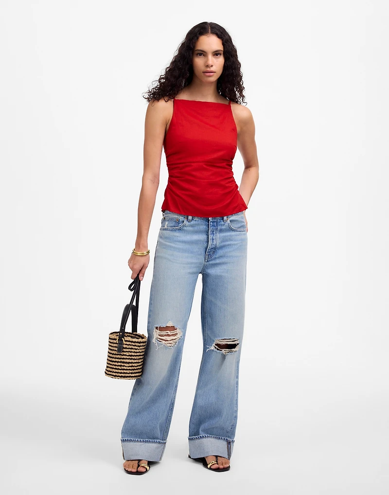 Ruched Squareneck Tank Linen-Cotton | Madewell