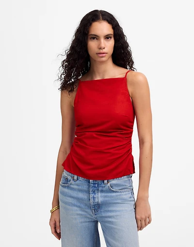 Ruched Squareneck Tank Linen-Cotton | Madewell