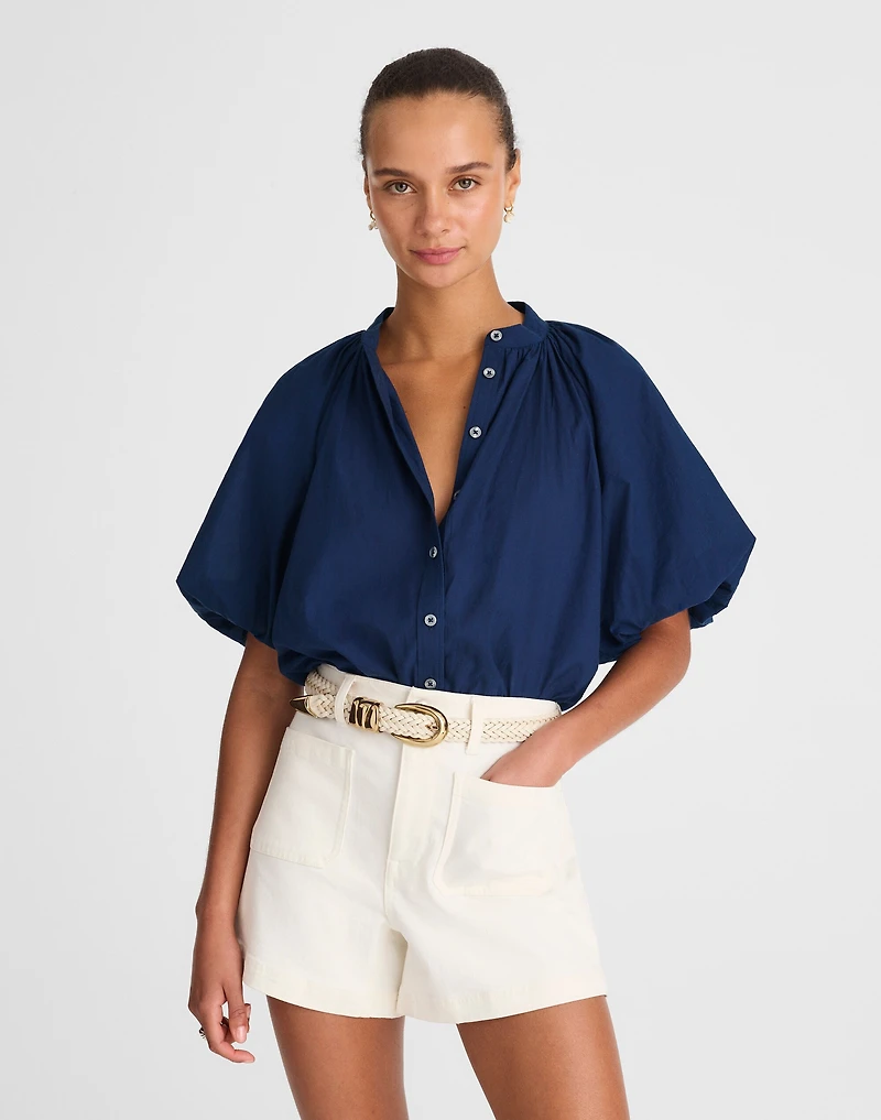 Shirred Balloon-Sleeve Top Cotton Voile | Madewell