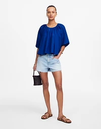 Shirred Puff-Sleeve Top Cotton-Silk Voile | Madewell