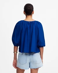 Shirred Puff-Sleeve Top Cotton-Silk Voile | Madewell