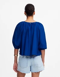 Shirred Puff-Sleeve Top Cotton-Silk Voile | Madewell