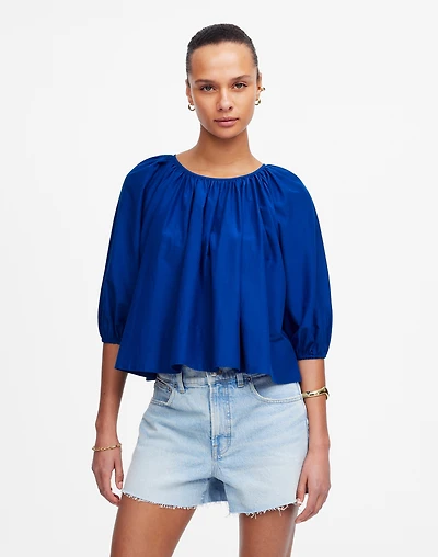 Shirred Puff-Sleeve Top Cotton-Silk Voile | Madewell