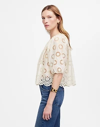 Embroidered Shirred Puff-Sleeve Top | Madewell