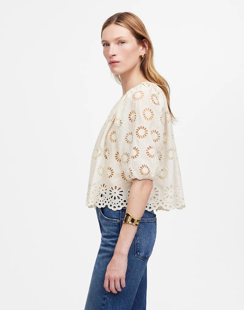 Embroidered Shirred Puff-Sleeve Top | Madewell