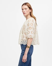 Embroidered Shirred Puff-Sleeve Top | Madewell