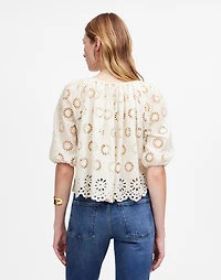 Embroidered Shirred Puff-Sleeve Top | Madewell