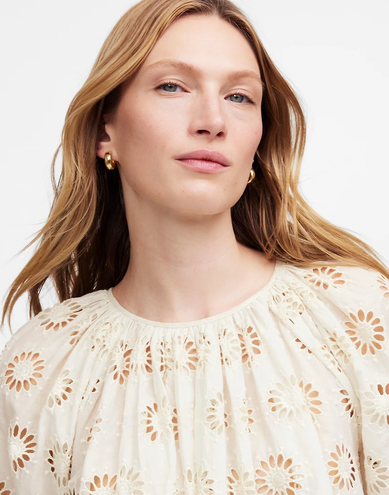 Embroidered Shirred Puff-Sleeve Top | Madewell