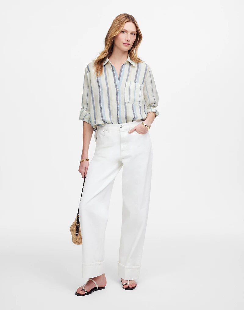 Linen Easy Y-Neck Button-Up Shirt Mixed Stripe | Madewell