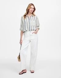 Linen Easy Y-Neck Button-Up Shirt Mixed Stripe | Madewell