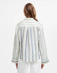 Linen Easy Y-Neck Button-Up Shirt Mixed Stripe | Madewell