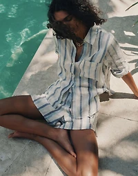 Linen Easy Y-Neck Button-Up Shirt Mixed Stripe | Madewell