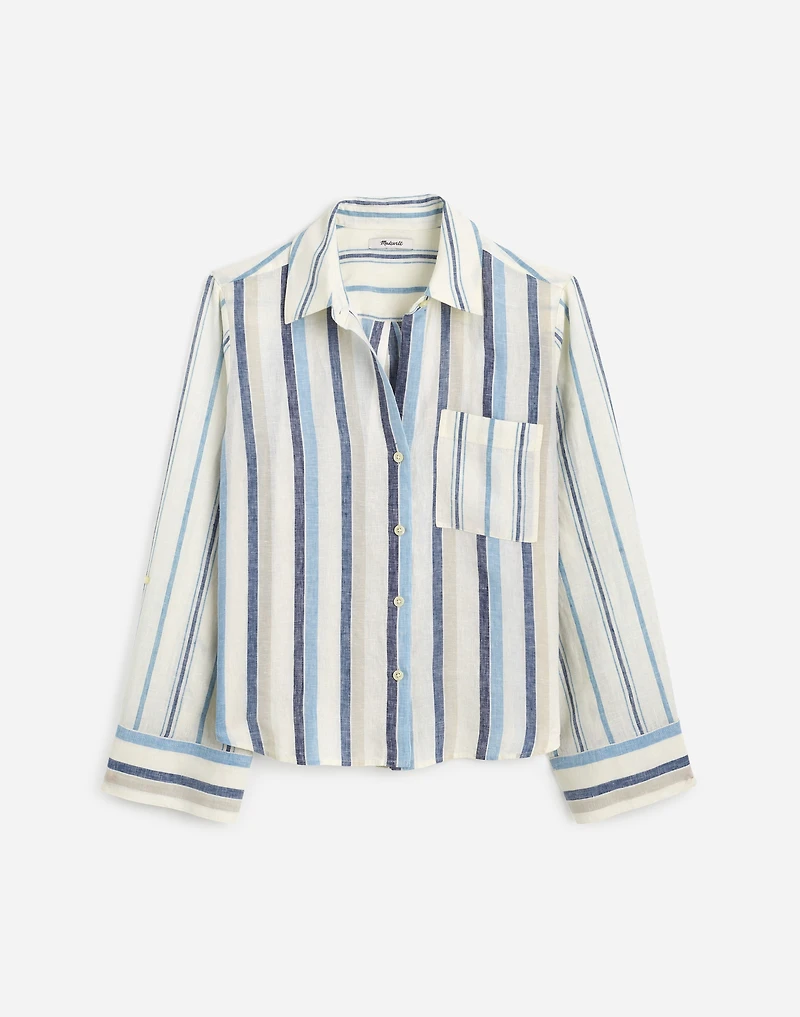 Linen Easy Y-Neck Button-Up Shirt Mixed Stripe | Madewell