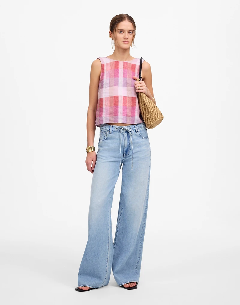 Plaid Tie-Back Tank 100% Linen | Madewell