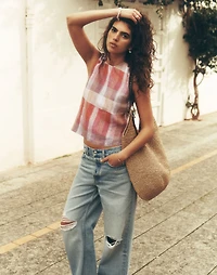 Plaid Tie-Back Tank 100% Linen | Madewell