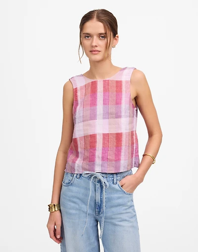 Plaid Tie-Back Tank 100% Linen | Madewell