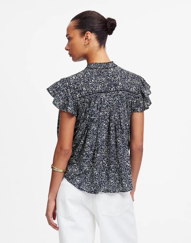 Shirred Lace-Trim Top