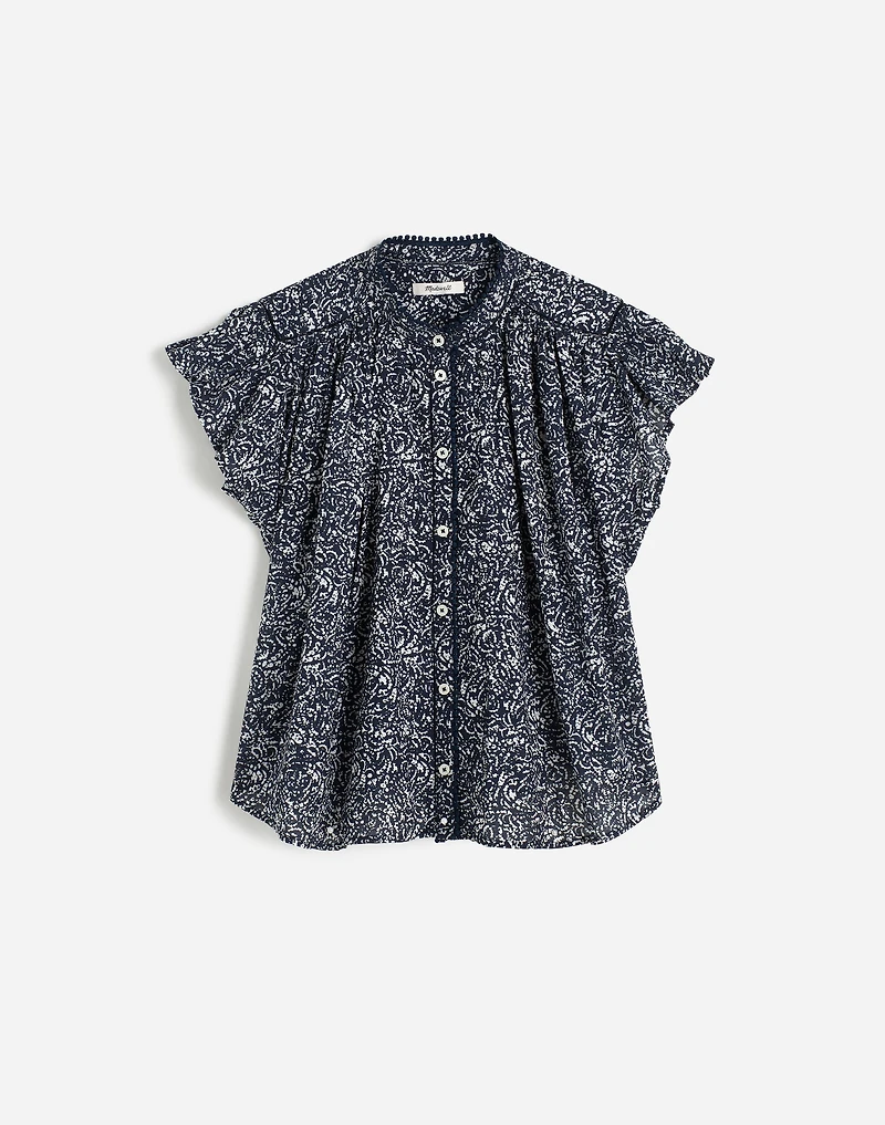 Shirred Lace-Trim Top